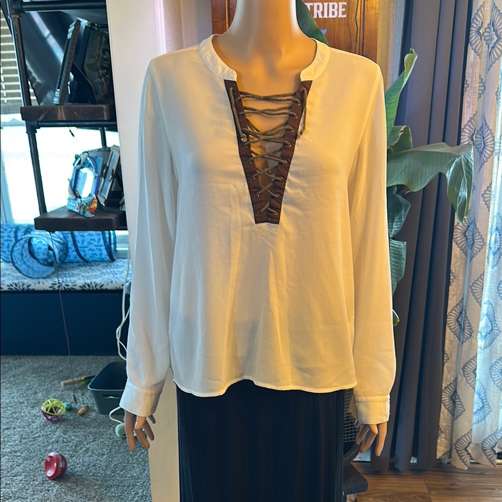 White Lace-Up Blouse